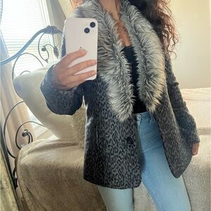 VTG An Original Frenchi brand leopard animal print faux fur blazer coat jacket